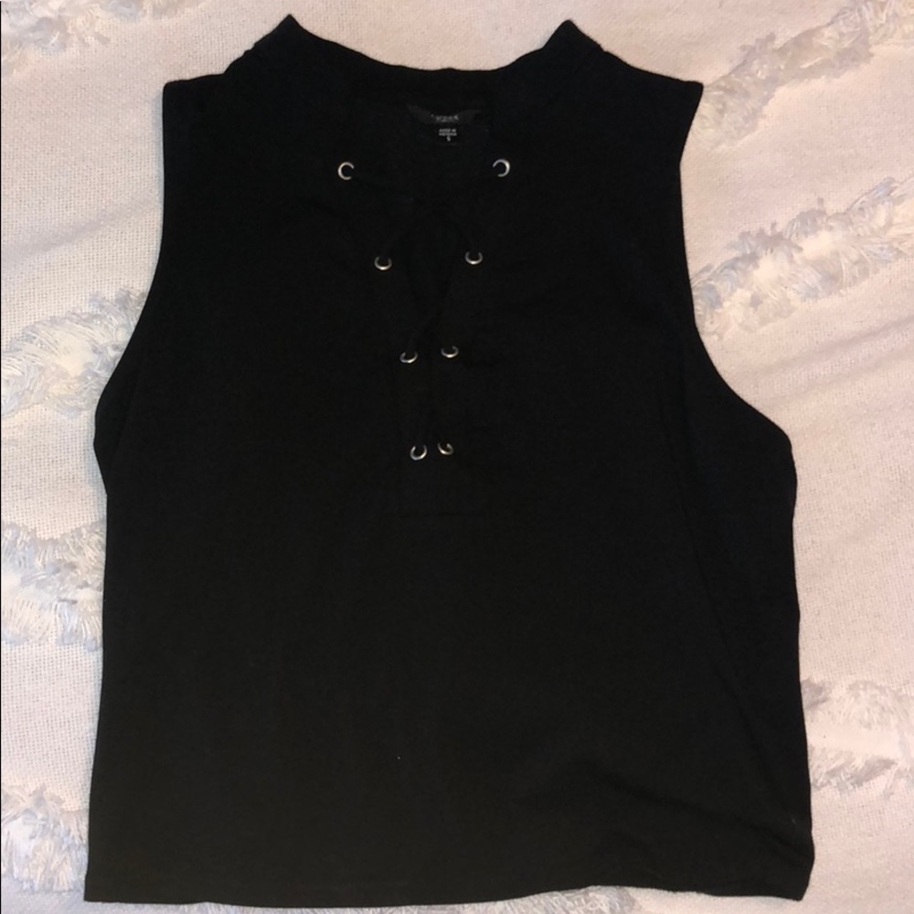 Top Shop Black Tank Top with Criss Cross